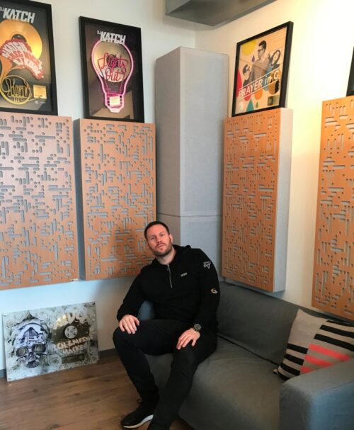 DJ Katch in studio GIK Acoustics 2D Alpha Pro Series Panel