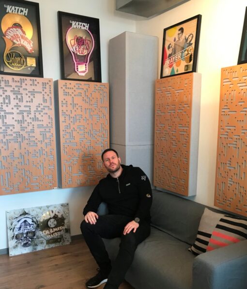 DJ Katch in studio GIK Acoustics 2D Alpha Pro Series Panel